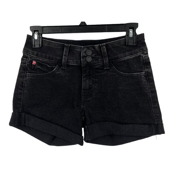 Hudson shorts Ruby cuffed mid thigh denim black size 24 - Picture 1 of 6